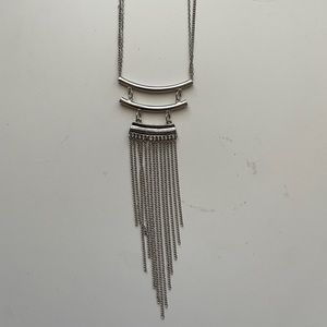 16” long drop silver necklace